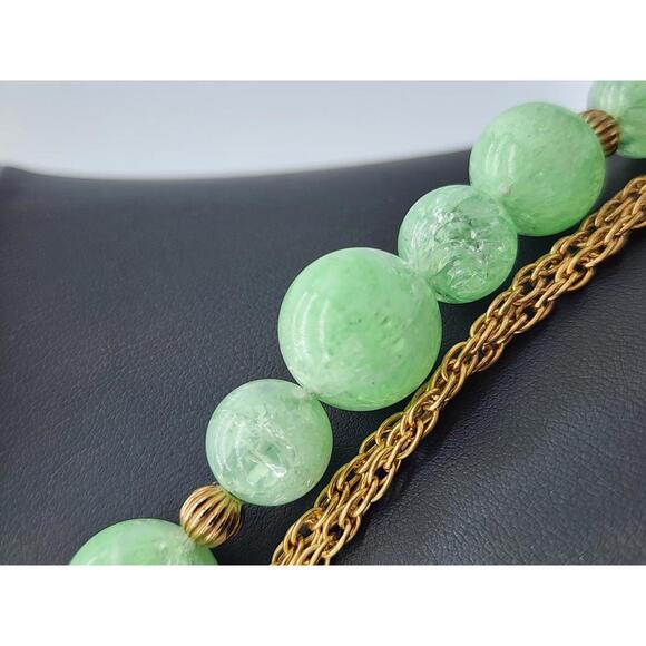 Lucite Peking Glass Style Jade Green & Gold Tone Necklace Lavalier Pendant - Picture 11 of 11